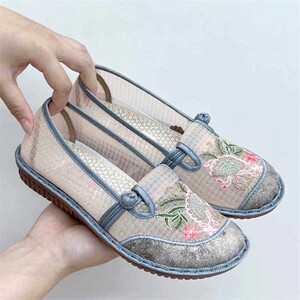 女士夏季软底透气网纱鞋新中式国风鞋复古民族风汉服绣花鞋轻便鞋