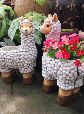 花园花盆庭院羊驼摆设植物盆栽创意可爱花盆多肉植物大码田园装饰