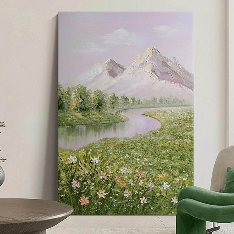 客厅玄关手绘油画装饰画肌理画花卉风景现代简约绿色大幅落地挂画