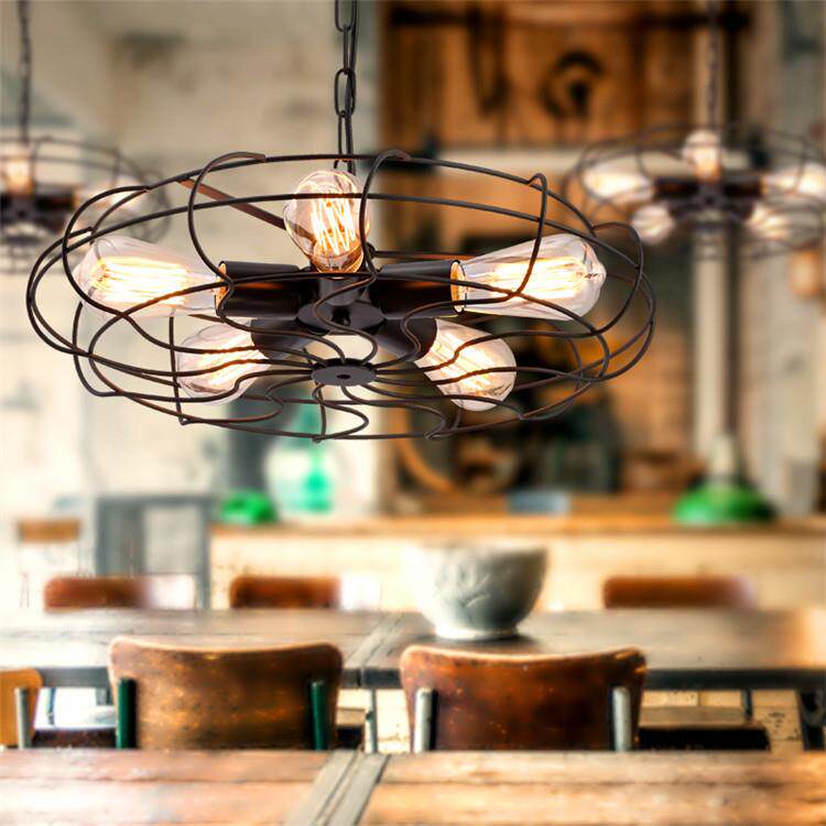 美式复古工业风吊灯 个性创意铁艺仿风扇装饰吊灯