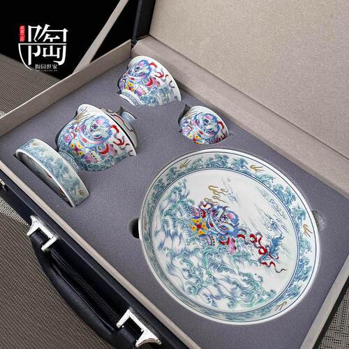 景德镇斗彩醒狮盖碗茶杯功夫茶具套组家用泡茶器专用高档轻奢送礼