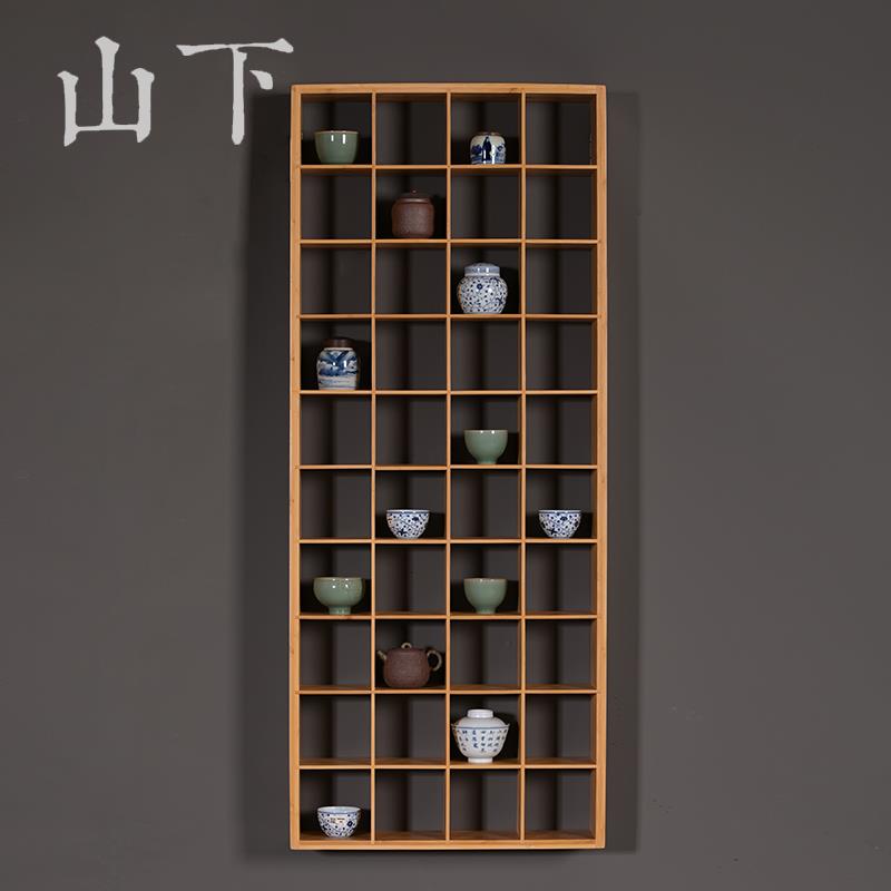 0A博古架挂墙竹制多宝阁墙上置物架茶壶茶具收纳格子架玄关装饰壁