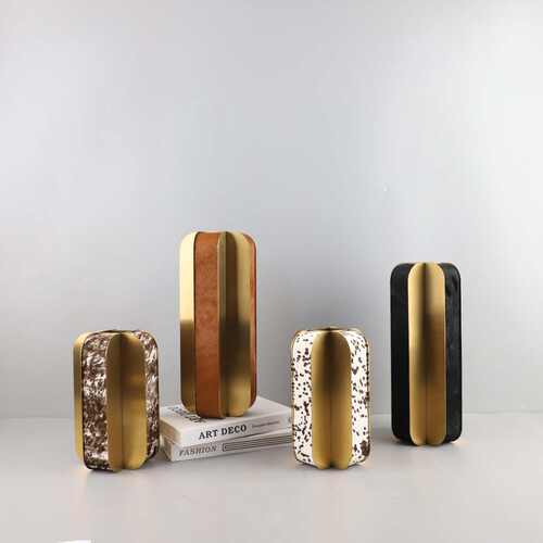 现代简约高级感金属马毛干花插花花瓶装饰摆件客厅玄关家居装饰品