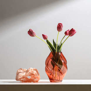 博西家居 马蒂斯桔色不规则鼓包玻璃花瓶创意家居客厅水培插花器