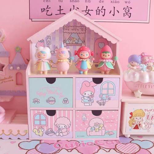 美乐蒂melody收纳盒卡通可爱少女心房子造型抽屉展示架木质储物柜