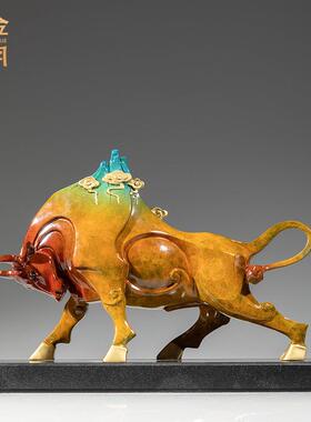 铜金岁月开山立业铜牛摆件工艺品家居客厅办公室铜器装饰开业礼品