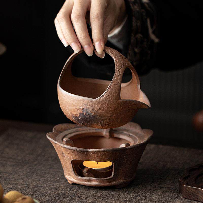 粗陶莲花烤茶套装围炉煮茶器蜡烛恒温加热泡茶暖茶复古陶瓷茶具组
