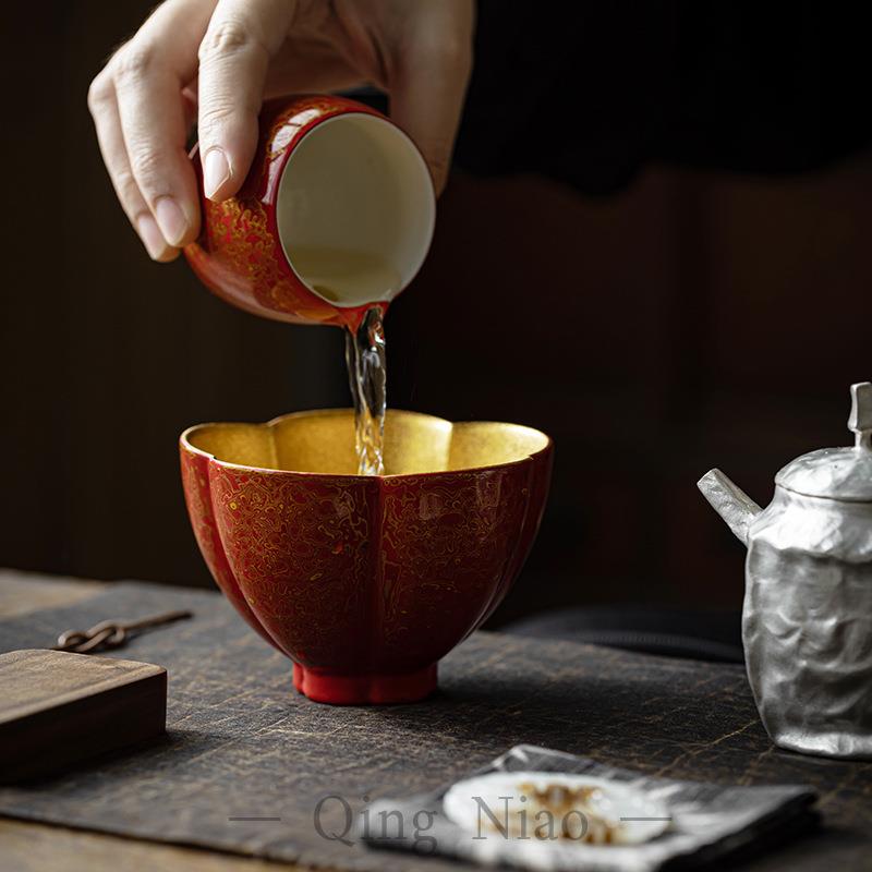复古锦绣大漆建水手工家用茶渣缸茶洗杯洗水孟笔洗废水缸茶具配件