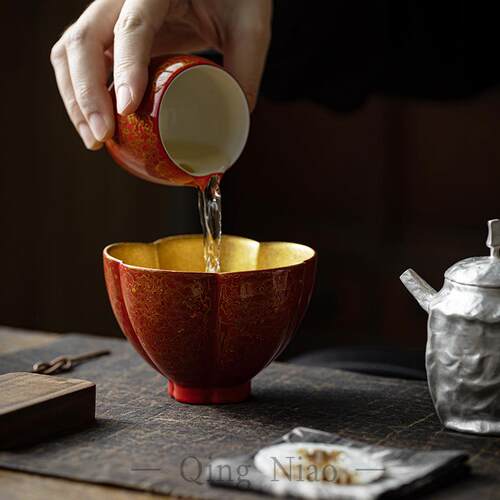 复古锦绣大漆建水手工家用茶渣缸茶洗杯洗水孟笔洗废水缸茶具配件