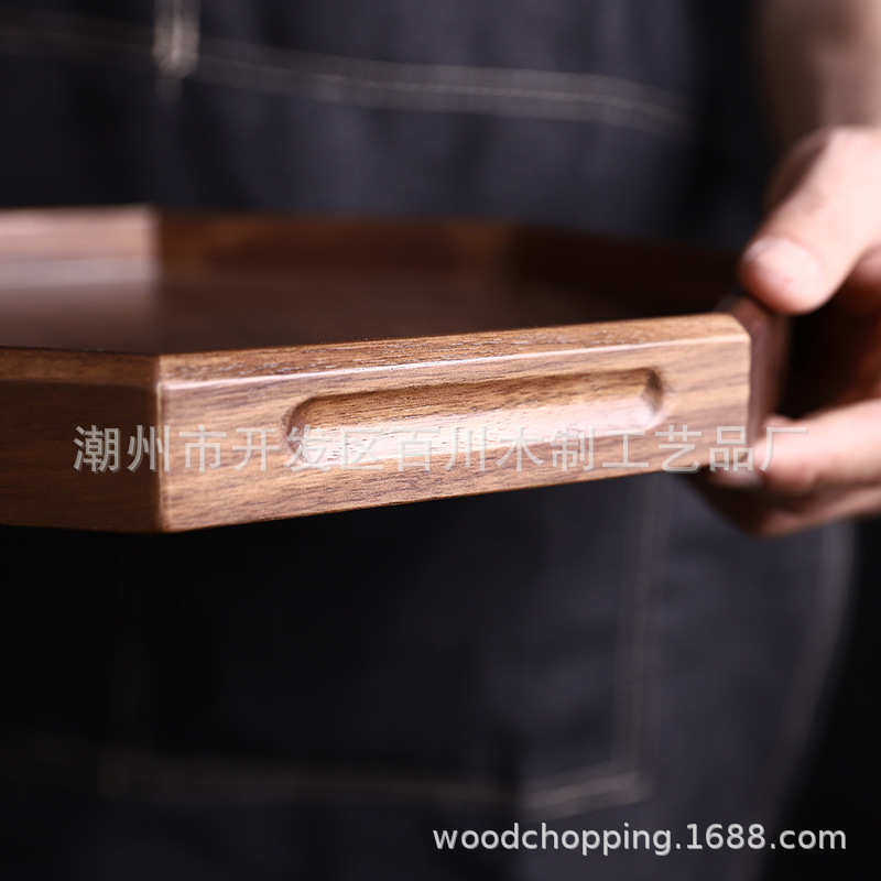 胡桃木八角盘1件北美黑胡桃木水具家用餐厅餐盘八角盘木盘托盘