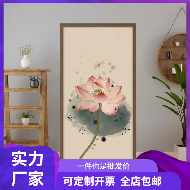 新中式简约现代隔断入户布艺遮挡客厅木质屏风玄关装饰移动座屏