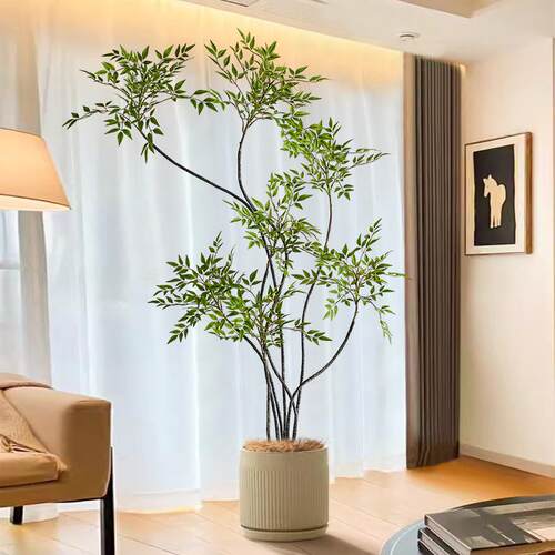 高端轻奢仿真绿植盆栽南天竹诧寂风室内客厅大型装饰高级仿生植物