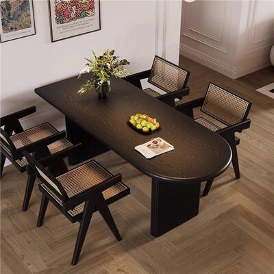 fLE椭圆实木餐桌餐桌椅小户型家用长方形饭桌岛台设计师实木简约