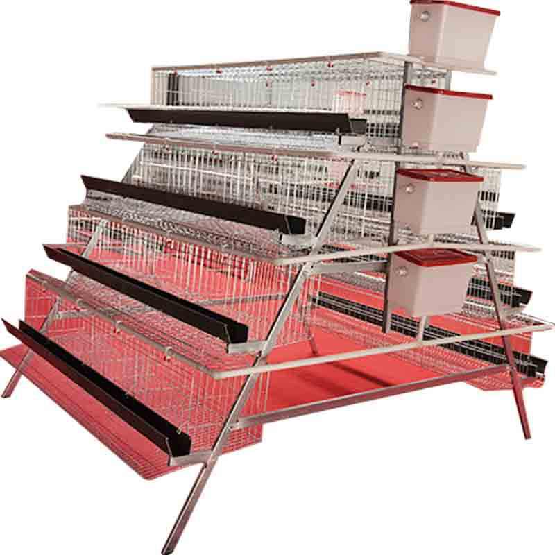 养殖场用层叠式四层四门蛋鸡笼设备热镀锌多层阶梯式笼养鸡设备厂