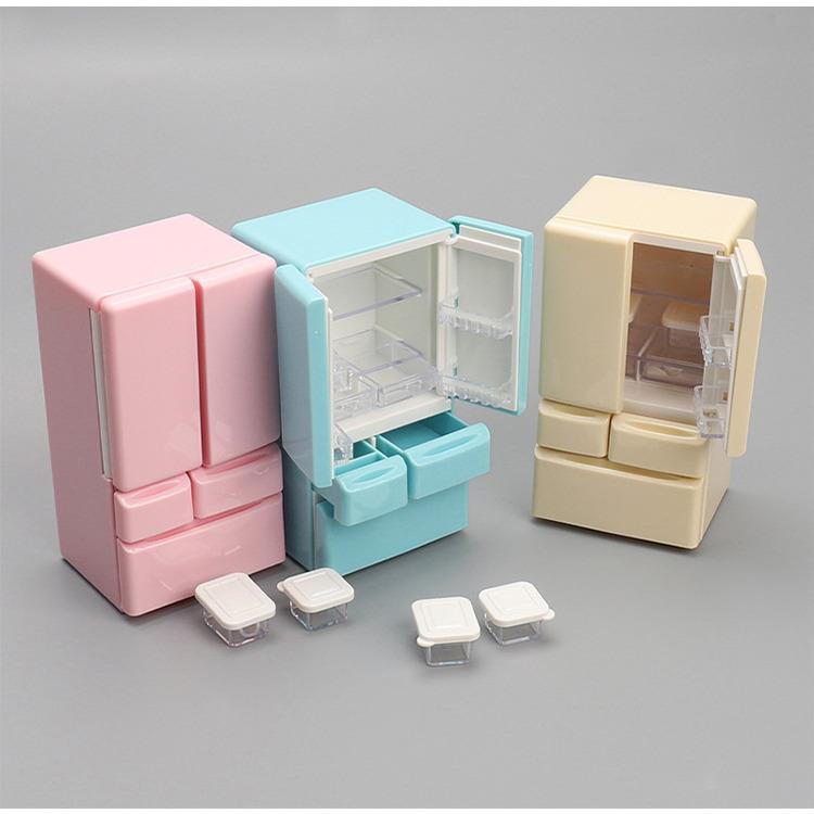 Dollhouse娃娃屋双开门冰箱微缩食玩迷你模型过家家厨房场景配件