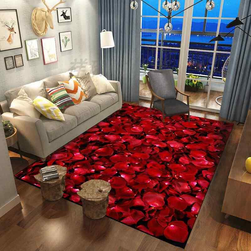 红色婚庆玫瑰花卉印花地毯客厅沙发茶几卧室玄关垫电脑转椅床边垫
