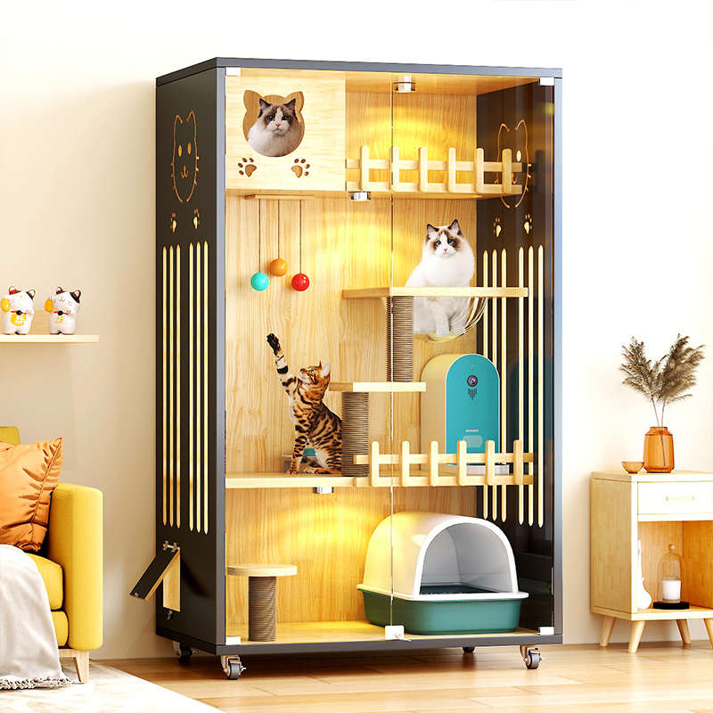 猫笼猫别墅家用室内大号猫窝一体双层木纹猫屋大型猫咪木质房子