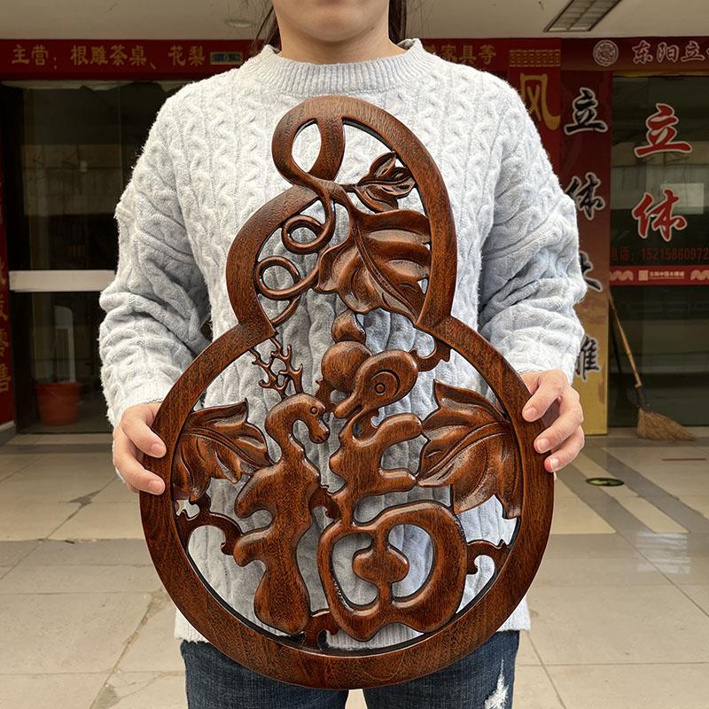 东阳木雕葫芦挂件实木福字家居客厅玄关装饰工艺品香樟木摆件壁挂