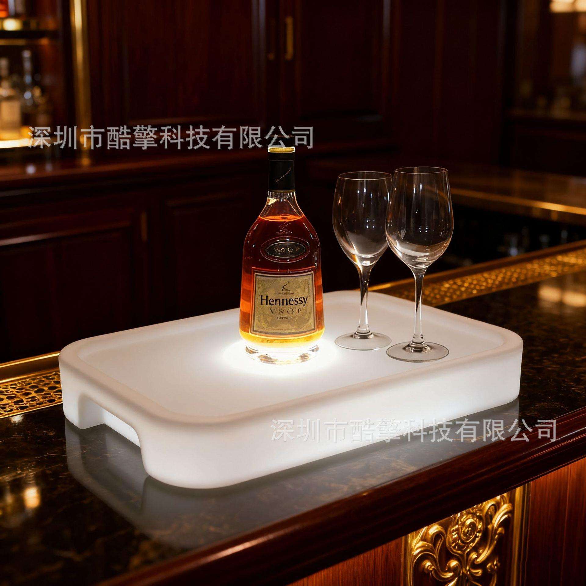 酷擎led发光托盘方形圆形遥控七彩充电啤酒托盘酒吧KTV红酒托盘