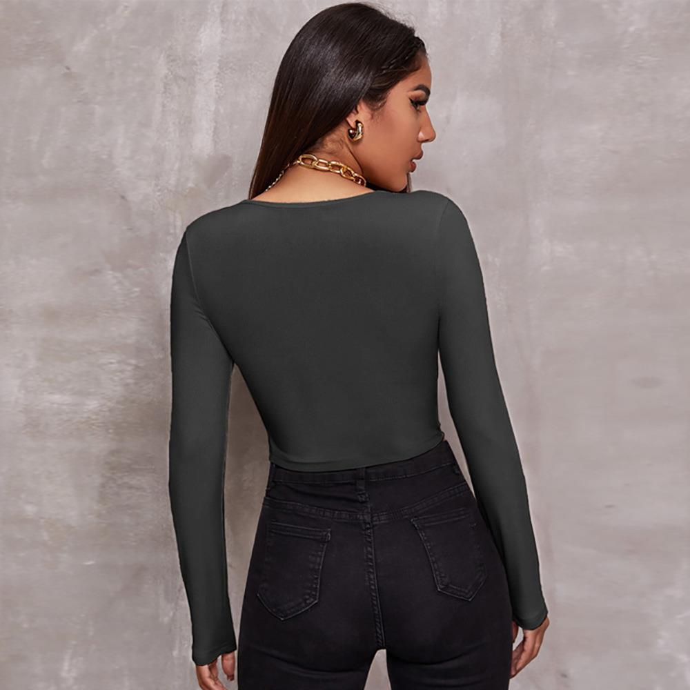 Sleeve Women Sexy Cardigan Long Tight Tops Zippered Short