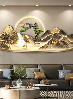 聚宝盆客厅装饰画新中式轻奢山水沙发背景墙挂画高档大气发光壁画