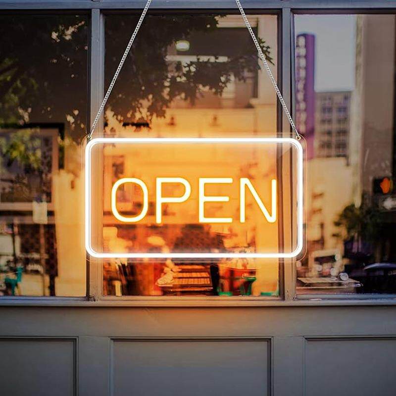 跨境热销open指示牌英文版开放广告暖白光店铺营业指示牌商用