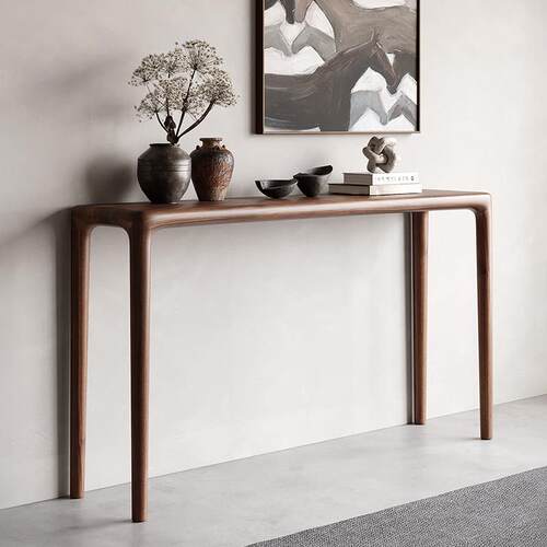 黑胡桃木新中式玄关桌客厅靠墙玄关柜中堂老榆木供桌入户条案几