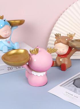 新款直销创意小鹿水果零食托盘钥匙收纳树脂摆件入户玄关客厅桌面