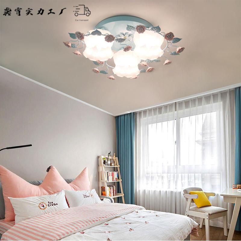 浪漫地中海公主房装饰灯田园花朵卧室吸顶灯创意儿童女孩玫瑰灯饰