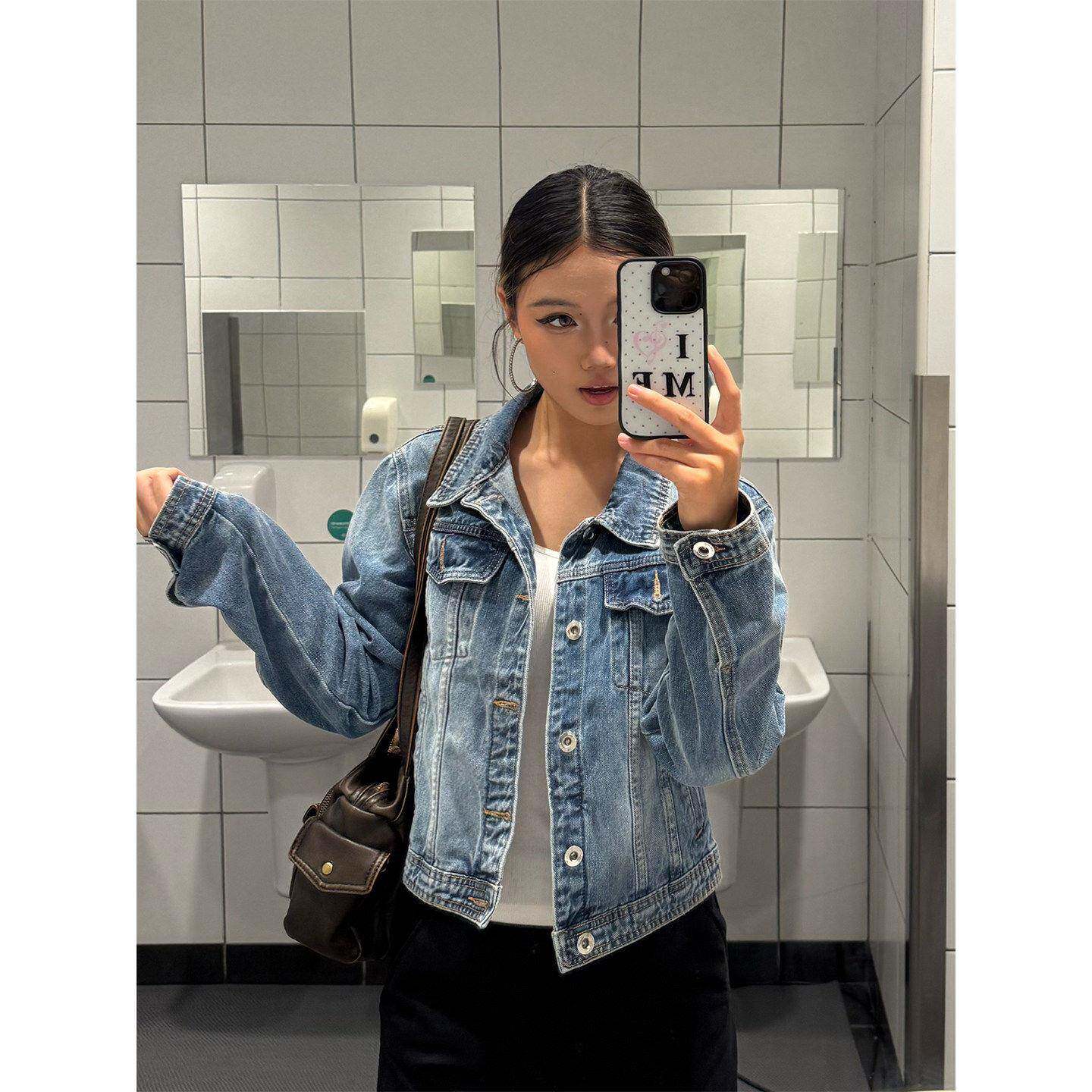 今年流行爆款美式复古水洗修身牛仔夹克女短款外套高级感正肩春秋