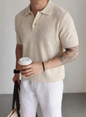 Shirt Casual Knit Fitted Mens Plain Jacquard Polo Shirt,