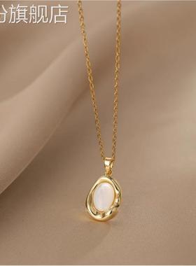 不掉色钛钢项链女百搭小众饰品高级感精致网红毛衣链简约铜吊坠