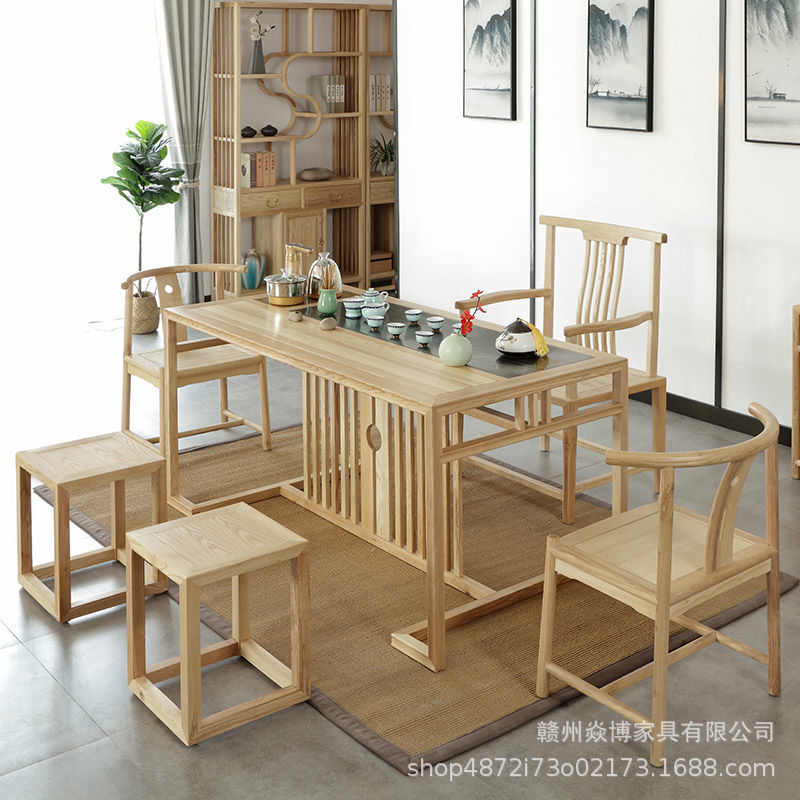 新中式办公桌日式茶具桌茶几禅意现代简约整装茶台白蜡木家用