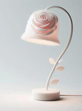 创意植绒玫夜瑰花台灯小灯饰儿童房植绒玫瑰家居装饰摆KTZRML件品
