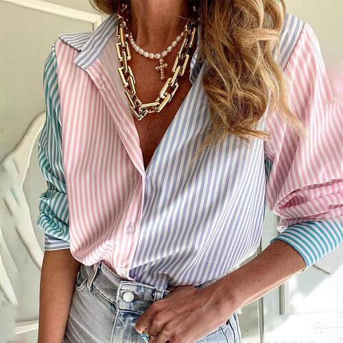 Women's striped printed single long sleeved shirt for