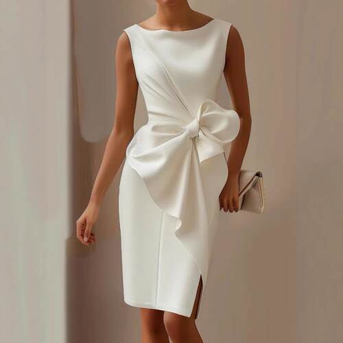 2026 Summer Dress Round Neck Sleeveless Bow Skirt Women Slim