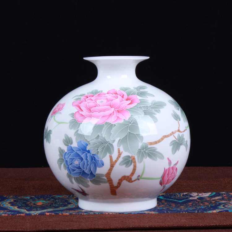 批发薄中彩石榴装饰品胎骨摆设瓷釉牡丹花景德镇 透光花瓶瓶陶瓷