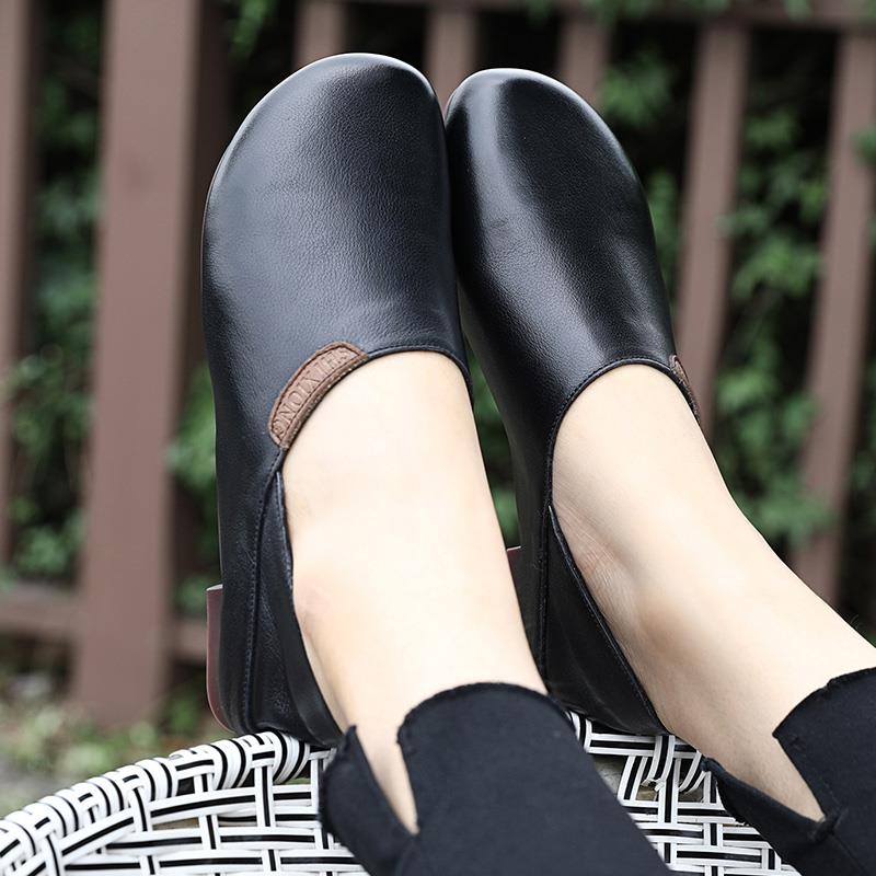 高档真皮平底季单鞋女2024秋新款皮软软底妈妈鞋圆头两女穿舒适大