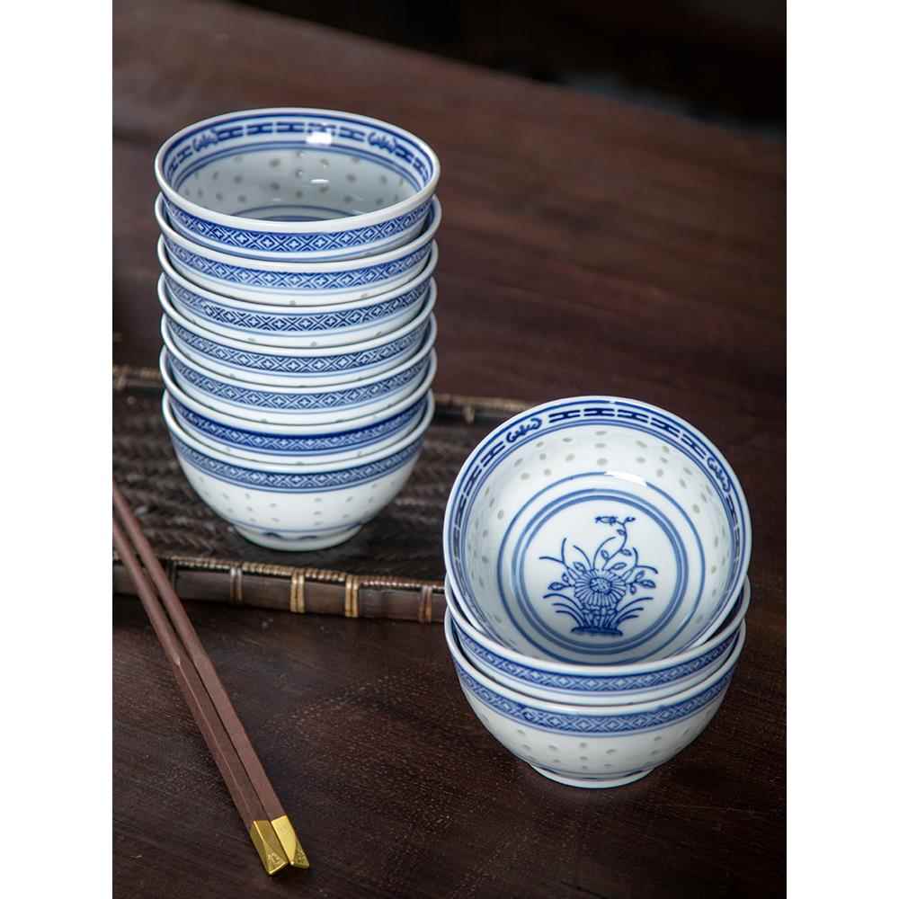 青花瓷碗家用米饭碗中式传统复古5英寸兰花碗老式蓝花碗陶瓷饭碗