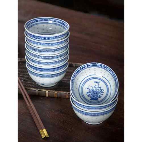 青花瓷碗家用米碗中国传统覆古5英寸兰花碗老式蓝花碗陶瓷米碗