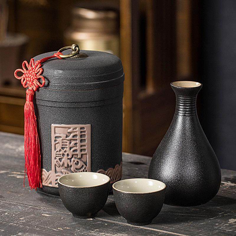 中式年年有鱼分冷烫温酒器家用大容量老式黄复古暖酒壶酒杯具套装