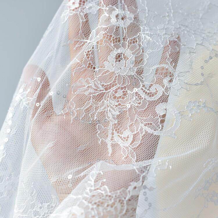 新款高档法式蕾丝面料奢华亮片婚纱礼服打底DIY童装里衬材料镂空