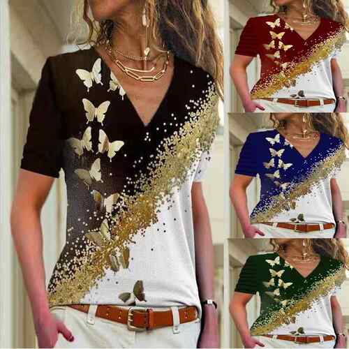 Women's short sleeved printed collar T-shirt
