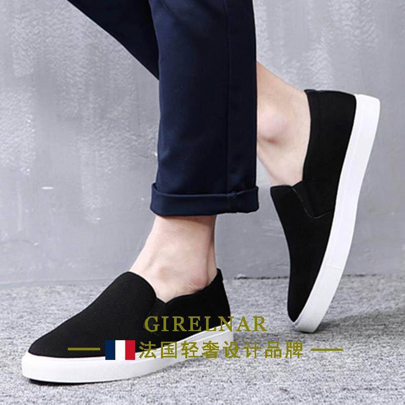 爵澜纳轻奢布鞋男2025新款圆头透气休闲百搭懒人一脚蹬帆布鞋男