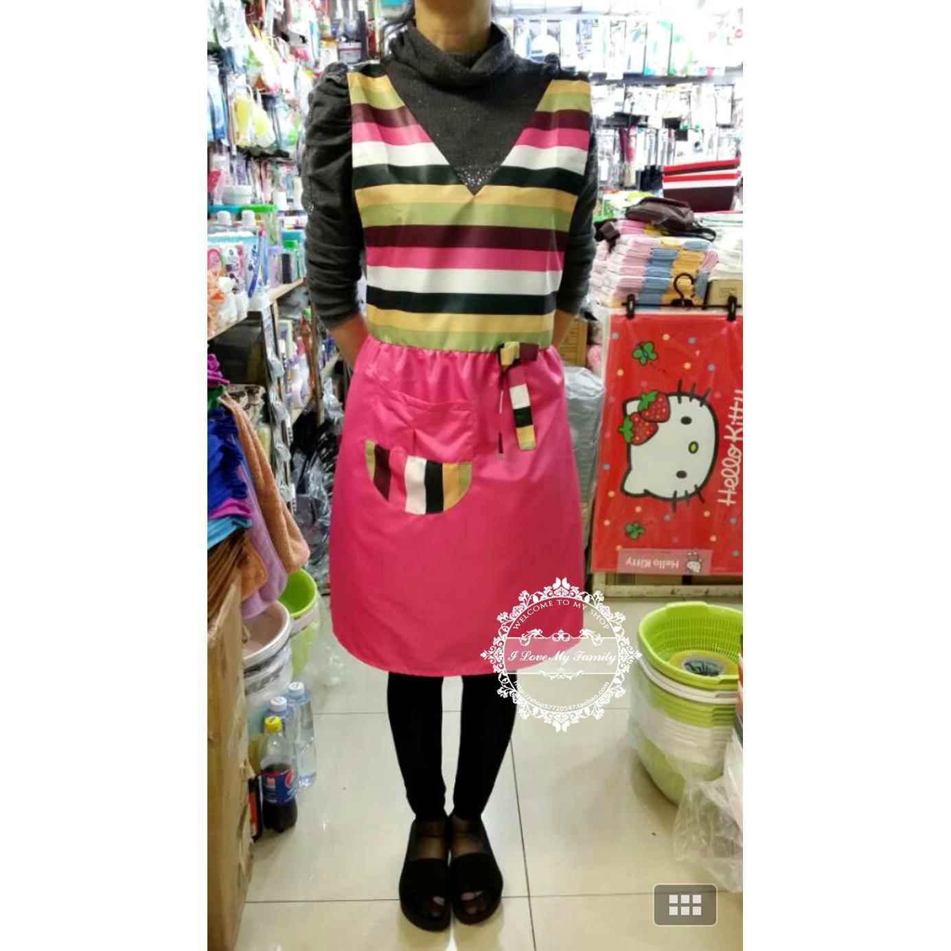 韩国韩式正品 厨房工作围裙 韩版休闲可爱时尚 玫红色防水