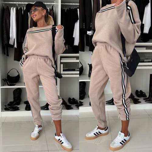 Women's color blocked set long sleeved sweatshirt, sports