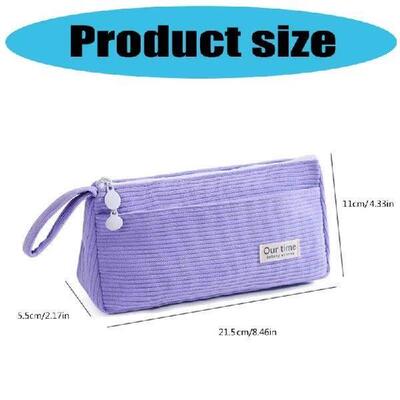 H3CA Corduroy Pencil Case with 2 Compartment for Student