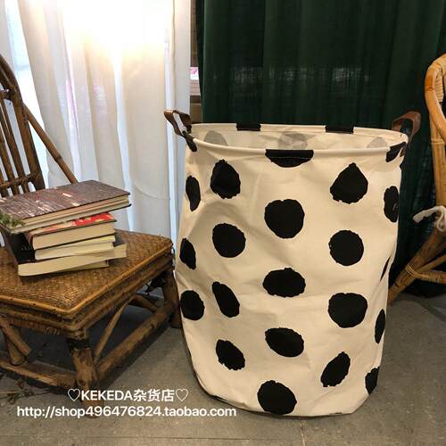 ins脏衣筐韩风chic简约波点奶牛北欧衣服收纳篮可折叠棉麻脏衣篓
