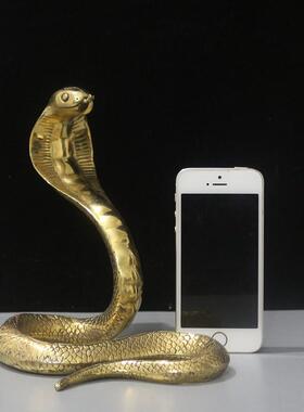 铜蛇摆件工艺品 金属纯铜眼镜蛇摆设 金蛇风水家居办公室桌面装饰