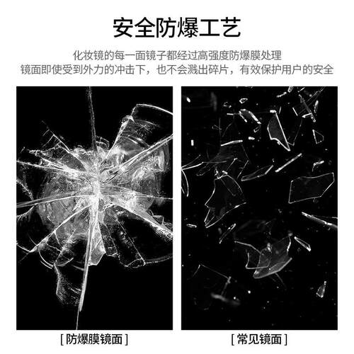 l挂e镜d带灯圆形镜子梳妆86台子化妆镜壁主卧室梳镜挂墙智妆能防
